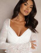 elsa.m by may Rochie Albă Din Plasă cu croială mulată cu încrețituri Emoritria