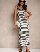 elsa.m by may Rochie Albă din Vascoză pe Bretele Decorată cu Imprimeu în Dungi Zalirana