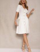 elsa.m by may Rochie Albă din viscoză evazată decorată cu nasturi și pliuri Alulassa