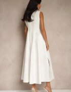 elsa.m by may Rochie Albă Evazată cu Viscoză și Bumbac și cu crăpătură pe picior Saravisse