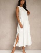 elsa.m by may Rochie Albă Evazată cu Viscoză și Bumbac și cu crăpătură pe picior Saravisse