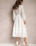 elsa.m by may Rochie Albă Evazată Midi cu Broderie Ajurată Celira