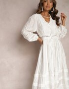 elsa.m by may Rochie Albă Evazată Midi cu Broderie Ajurată Celira