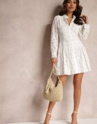 elsa.m by may Rochie Albă Evazată Tip cămașă Rutty