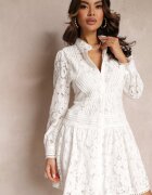 elsa.m by may Rochie Albă Evazată Tip cămașă Rutty