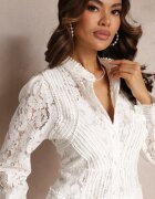 elsa.m by may Rochie Albă Evazată Tip cămașă Rutty