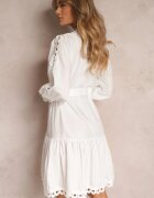elsa.m by may Rochie Albă Midi cu Inserții Ajurate și Cordon Legat Hudo
