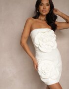 elsa.m by may Rochie Albă Tip Bandeau cu flori 3D Desilina