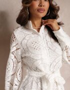 elsa.m by may Rochie Albă tip cămașă cu Dantelă Lenora