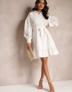 elsa.m by may Rochie Albă Tip Cămașă cu nasturi perlați și inserții dantelate Shyanne