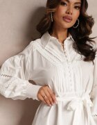 elsa.m by may Rochie Albă Tip Cămașă cu nasturi perlați și inserții dantelate Shyanne
