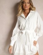 elsa.m by may Rochie albă tip cămașă din viscoză cu bumbac decorată cu curea și dantelă Korresil