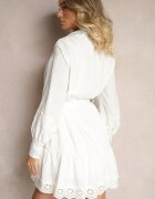 elsa.m by may Rochie albă tip cămașă din viscoză cu bumbac decorată cu curea și dantelă Korresil