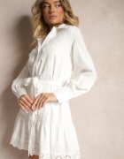 elsa.m by may Rochie albă tip cămașă din viscoză cu bumbac decorată cu curea și dantelă Korresil