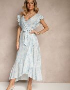 elsa.m by may Rochie Albastră Asimetrică din bumbac cu volane și imprimeu floral Lommea