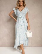elsa.m by may Rochie Albastră Asimetrică din bumbac cu volane și imprimeu floral Lommea