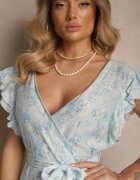 elsa.m by may Rochie Albastră Asimetrică din bumbac cu volane și imprimeu floral Lommea