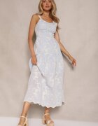 elsa.m by may Rochie Albastră Boho din viscoză și bumbac cu nasturi cu bretele cu imprimeu floral Lildexis