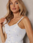 elsa.m by may Rochie Albastră Boho din viscoză și bumbac cu nasturi cu bretele cu imprimeu floral Lildexis