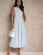 elsa.m by may Rochie Albastră Cloche cu Viscoză și Bumbac și Fentă pe Picior Saravisse