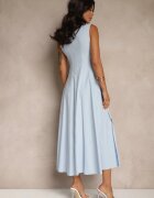 elsa.m by may Rochie Albastră Cloche cu Viscoză și Bumbac și Fentă pe Picior Saravisse