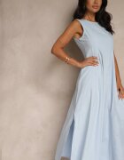 elsa.m by may Rochie Albastră Cloche cu Viscoză și Bumbac și Fentă pe Picior Saravisse