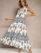 elsa.m by may Rochie Albastră Cloș din Viscoză Legată sub Gât cu Print Paisley Nreadia