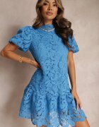 elsa.m by may Rochie Albastră cu Broderie Dantelată Paisley și Mâneci Bufante Briena