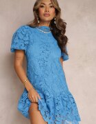 elsa.m by may Rochie Albastră cu Broderie Dantelată Paisley și Mâneci Bufante Briena