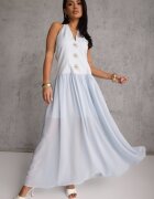 elsa.m by may Rochie Albastră cu Decolteu Halter și Nasturi Decorative în Față Nesia