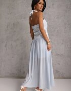 elsa.m by may Rochie Albastră cu Decolteu Halter și Nasturi Decorative în Față Nesia