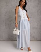 elsa.m by may Rochie Albastră cu Decolteu Halter și Nasturi Decorative în Față Nesia