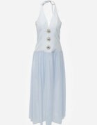 elsa.m by may Rochie Albastră cu Decolteu Halter și Nasturi Decorative în Față Nesia