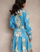 elsa.m by may Rochie Albastră cu flori cu croială tip cămașă cu curea Alanisia