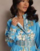 elsa.m by may Rochie Albastră cu flori cu croială tip cămașă cu curea Alanisia