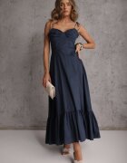 elsa.m by may Rochie Albastru închis Evazată din Bumbac cu Bretele Legate Milistia
