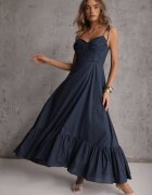 elsa.m by may Rochie Albastru închis Evazată din Bumbac cu Bretele Legate Milistia