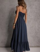 elsa.m by may Rochie Albastru închis Evazată din Bumbac cu Bretele Legate Milistia