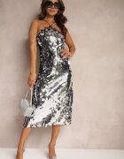 elsa.m by may Rochie Argintie cu paiete cu croială asimetrică cu legătură decorativă la spate Leriseli
