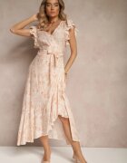 elsa.m by may Rochie Asimetrică Roz din Bumbac cu Volane și Imprimeu Floral Lommea