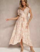 elsa.m by may Rochie Asimetrică Roz din Bumbac cu Volane și Imprimeu Floral Lommea