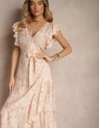 elsa.m by may Rochie Asimetrică Roz din Bumbac cu Volane și Imprimeu Floral Lommea