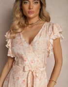 elsa.m by may Rochie Asimetrică Roz din Bumbac cu Volane și Imprimeu Floral Lommea