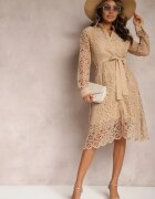 elsa.m by may Rochie Bej A-line Midi Decorată cu dantelă cu curea în talie Sailla