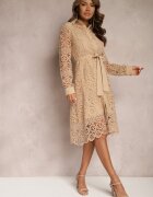 elsa.m by may Rochie Bej A-line Midi Decorată cu dantelă cu curea în talie Sailla