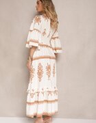 elsa.m by may Rochie Bej Boho din viscoză cu bandă elastică lată în talie cu model etnic Efalios
