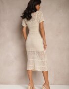 elsa.m by may Rochie Bej Cambrată din Viscoză cu Model Ajurat Anelvia