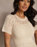 elsa.m by may Rochie Bej Cambrată din Viscoză cu Model Ajurat Anelvia