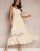 elsa.m by may Rochie Bej Cloche Maxi cu Volănaș și Dantelă Luluma
