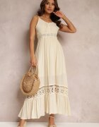 elsa.m by may Rochie Bej Cloche Maxi cu Volănaș și Dantelă Luluma